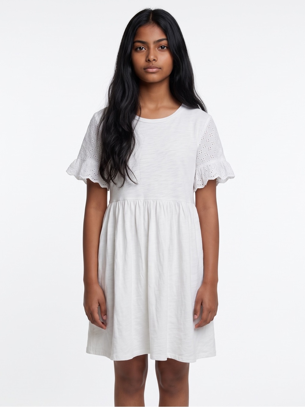 Altar'd State White Eyelet-Sleeve Mini Dress
